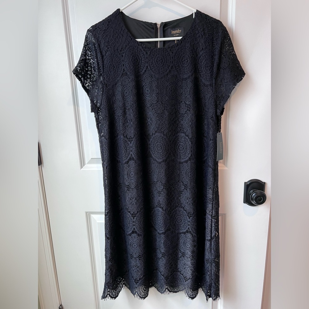 LAUNDRY lace detail dress … solid black - size 14